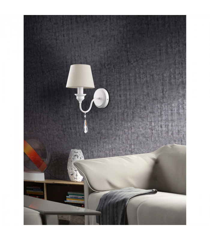 Elegant Candle Wall Lamp Metal Matt White Cream Lampshade Crystals LED E14-2