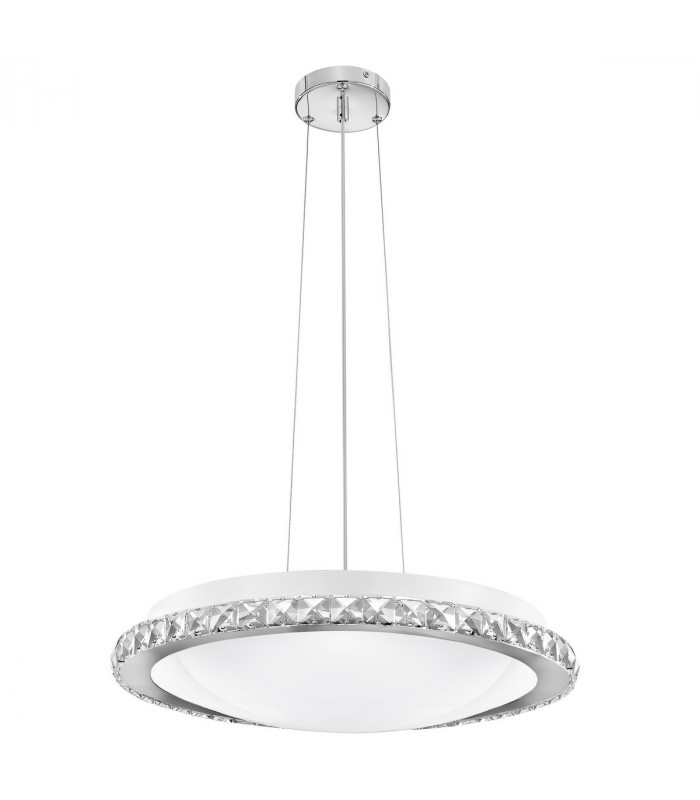Palermo 4 Light Cylindrical Pendant Ceiling Light Chrome Metal White Glass K9 Crystal LED E27-1