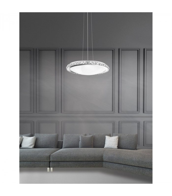 Palermo 4 Light Cylindrical Pendant Ceiling Light Chrome Metal White Glass K9 Crystal LED E27-2