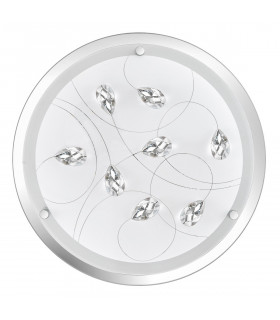 Vedere 2 Light Decorative Flush Ceiling Light White Glass Crystal Chrome Metal LED E27-1