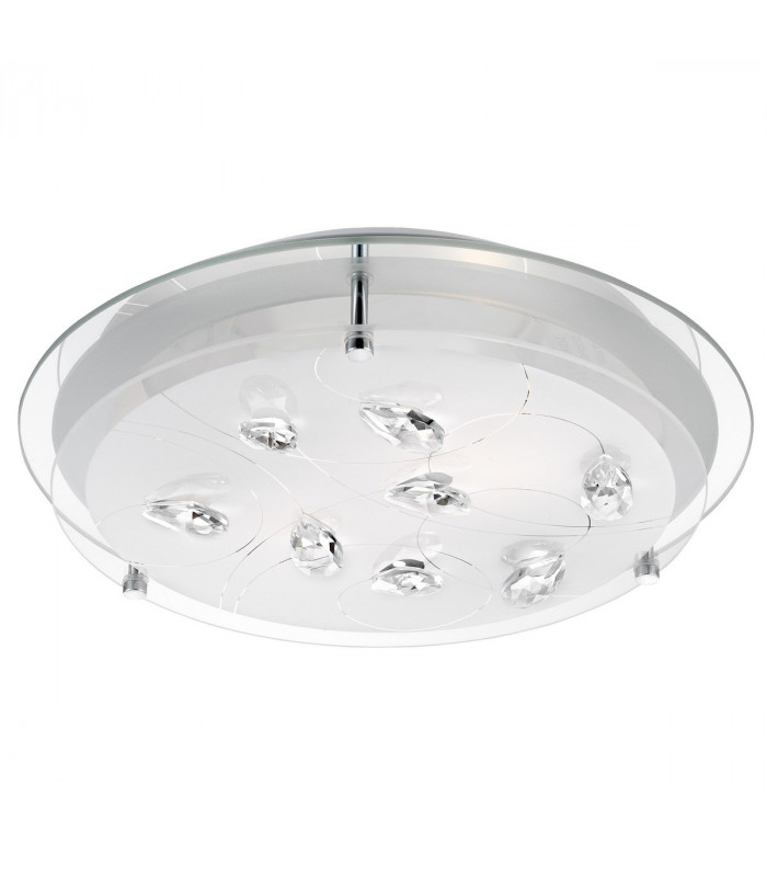 Vedere 3 Light Decorative Flush Ceiling Light White Glass Crystal Chrome Metal LED E27-1