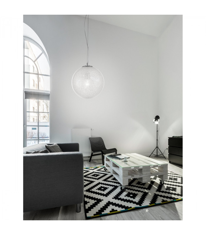 Frozen 25cm Globe Pendant Ceiling Light Clear Glass Inside Chrome Aluminium LED E27-2
