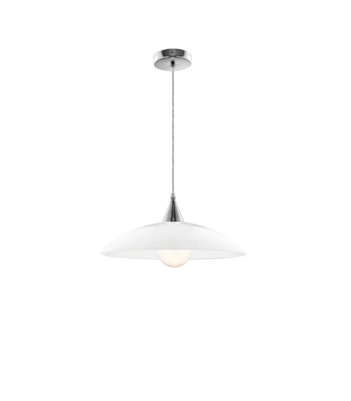Vicino Dome Pendant Ceiling Light White Glossy Glass Chrome Metal LED E27-1