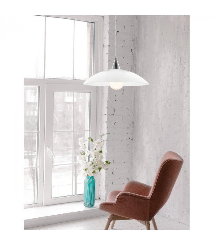 Vicino Dome Pendant Ceiling Light White Glossy Glass Chrome Metal LED E27-2