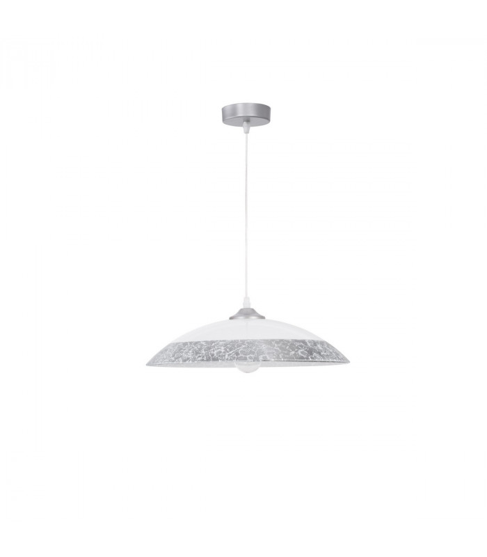 Grane Dome Pendant Ceiling Light White Silver Crackle Glass LED E27-1