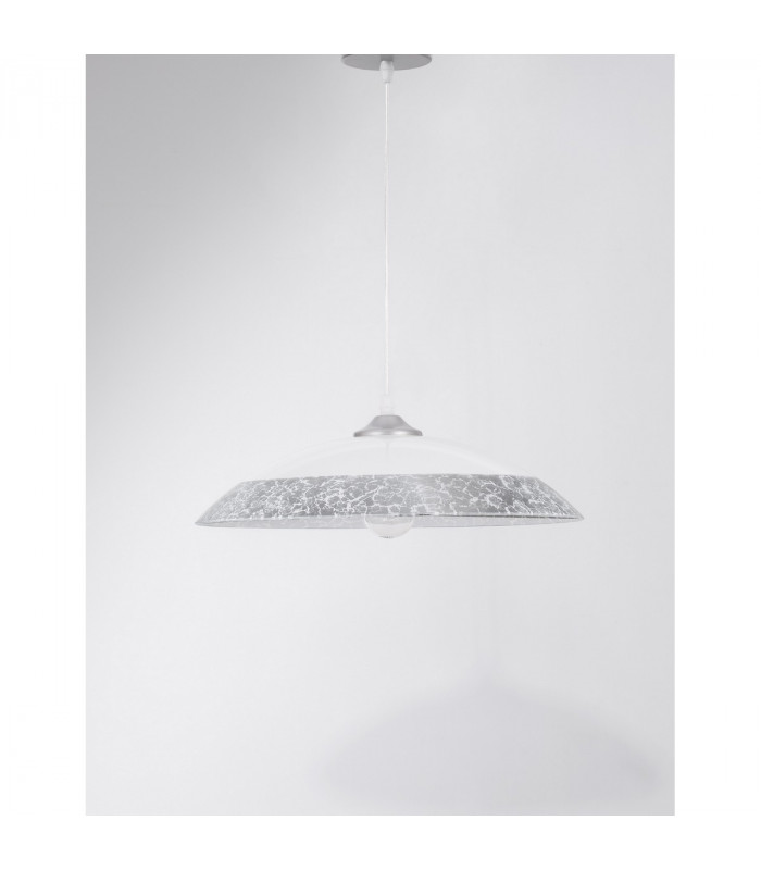 Grane Dome Pendant Ceiling Light White Silver Crackle Glass LED E27-3