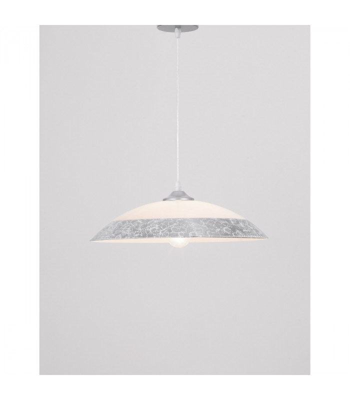 Grane Dome Pendant Ceiling Light White Silver Crackle Glass LED E27-4