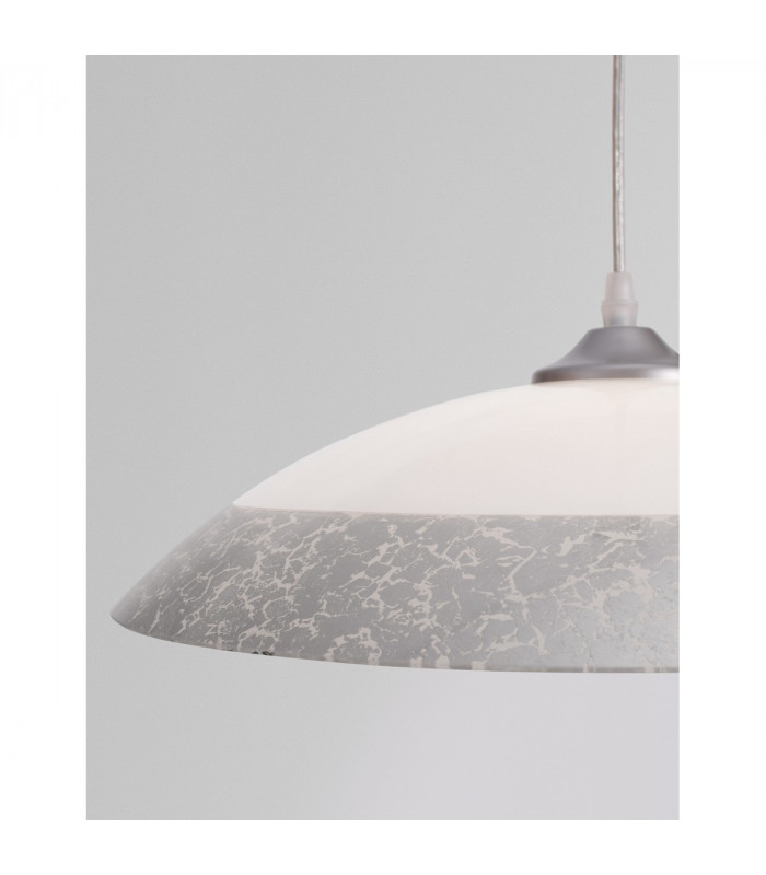 Grane Dome Pendant Ceiling Light White Silver Crackle Glass LED E27-5