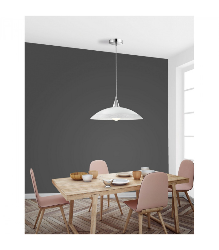 Verona Dome Pendant Ceiling Light Chrome Metal White Glass Silver Iridescent LED E27att-2