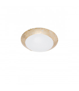 Grane 2 Light Flush Ceiling Light White Gold Crackle Glass Gold Metal LED E27-1