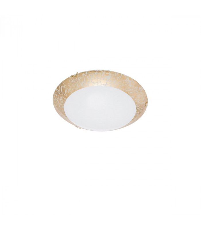 Grane 2 Light Flush Ceiling Light White Gold Crackle Glass Gold Metal LED E27-1