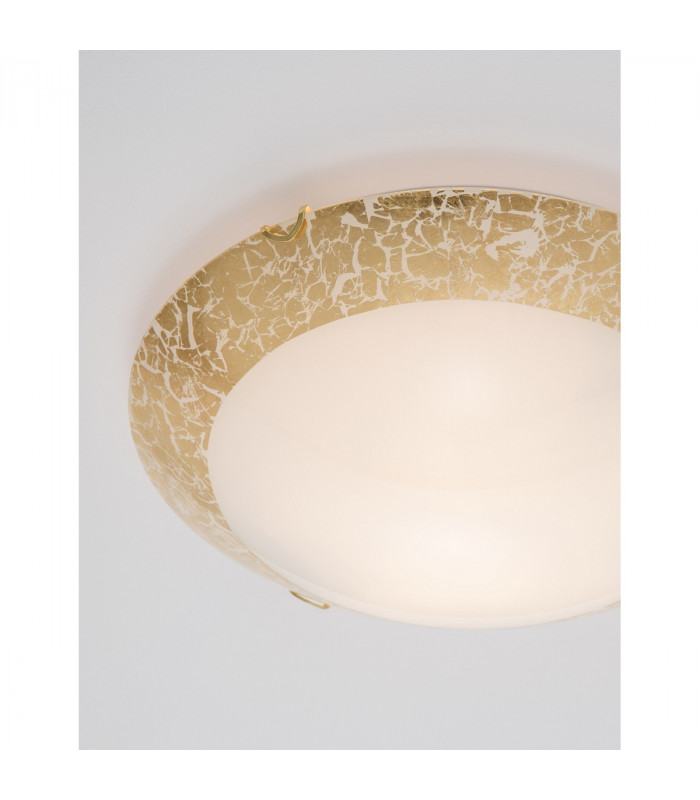 Grane 2 Light Flush Ceiling Light White Gold Crackle Glass Gold Metal LED E27-4