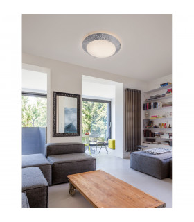 Grane 2 Light Flush Ceiling Light White Silver Crackle Glass Chrome Metal LED E27-2
