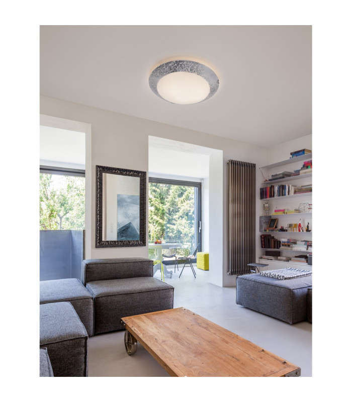 Grane 2 Light Flush Ceiling Light White Silver Crackle Glass Chrome Metal LED E27-2