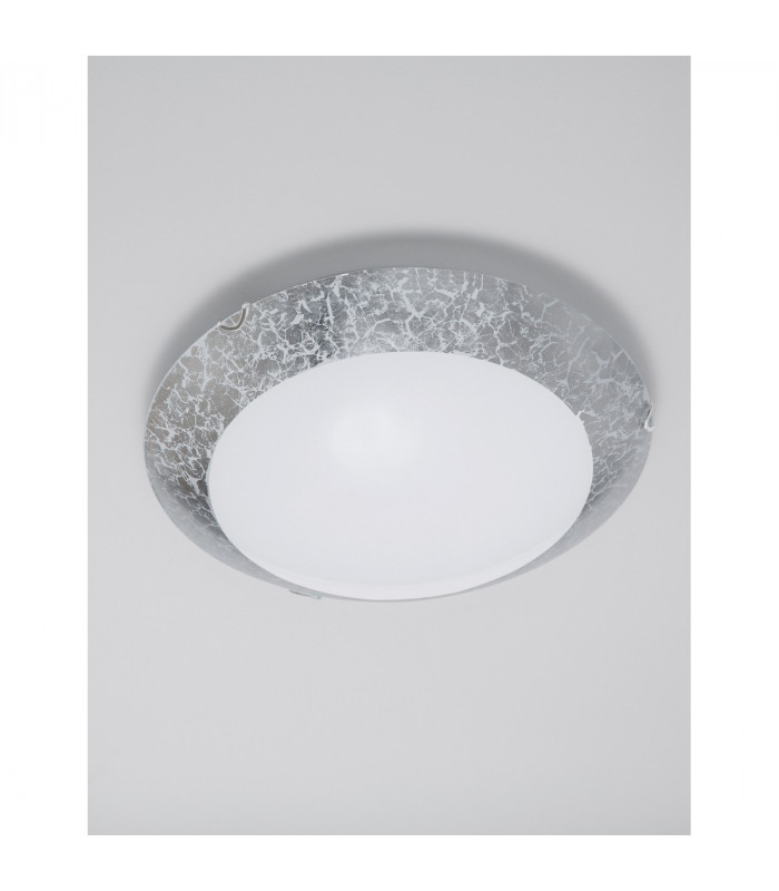 Grane 2 Light Flush Ceiling Light White Silver Crackle Glass Chrome Metal LED E27-3