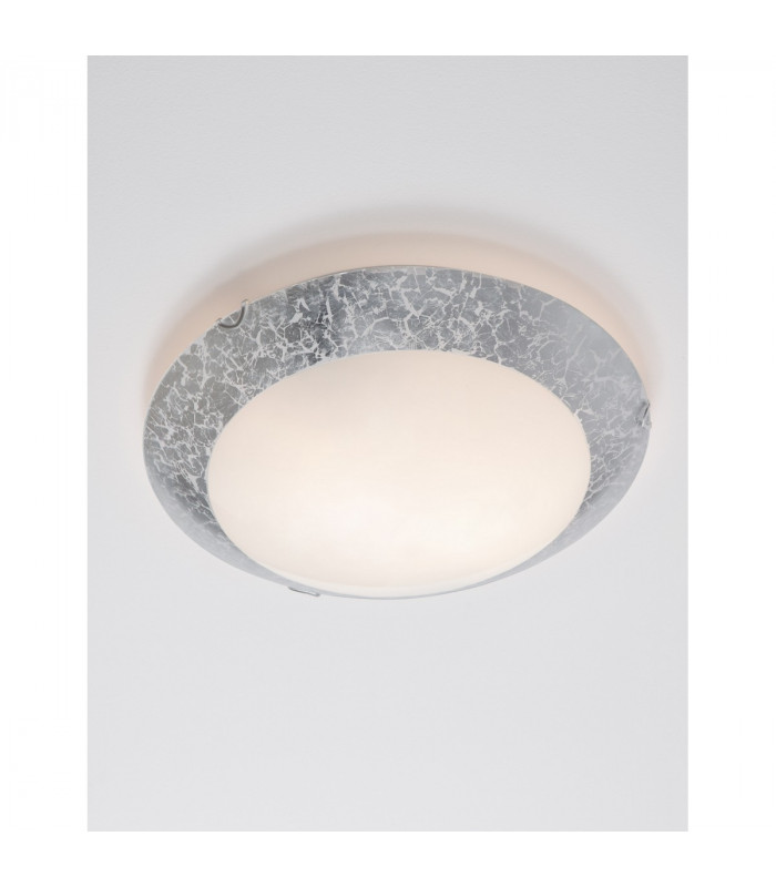 Grane 2 Light Flush Ceiling Light White Silver Crackle Glass Chrome Metal LED E27-4