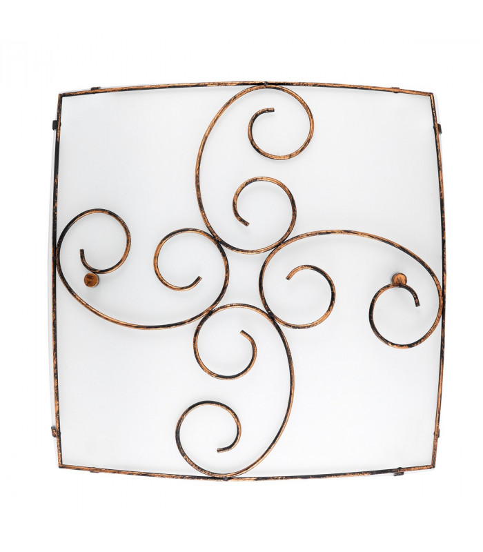 Lungo 3 Light Decorative Flush Ceiling Light Satinated White Glass Antique Brown Metal LED E27-1