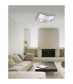 Lungo 3 Light Decorative Flush Ceiling Light Satinated White Glass Antique Brown Metal LED E27-2