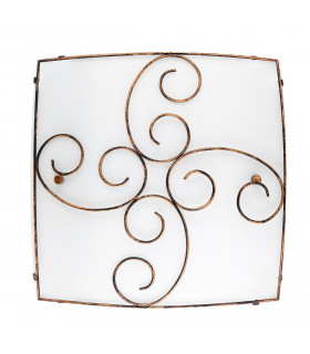 Lungo 2 Light Decorative Flush Ceiling Light Satinated White Glass Antique Brown Metal LED E27-1