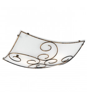 Lungo 2 Light Decorative Flush Ceiling Light Satinated White Glass Antique Brown Metal LED E27-2