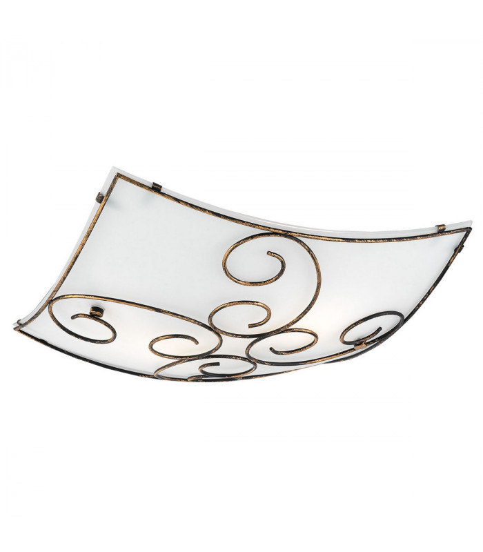 Lungo 2 Light Decorative Flush Ceiling Light Satinated White Glass Antique Brown Metal LED E27-2