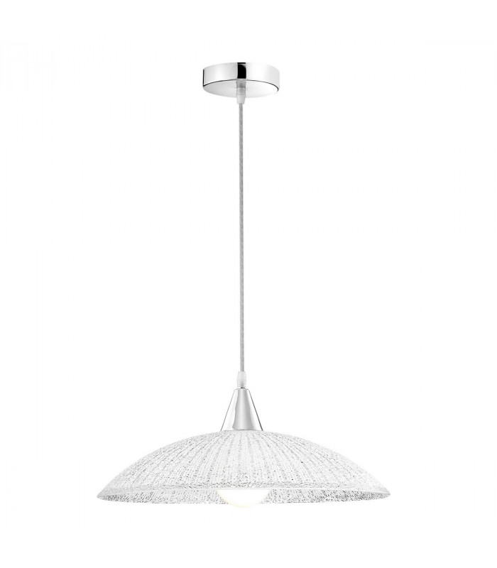Shell Dome Pendant Ceiling Light Chrome Metal White Clear Structured Glass LED E27att-1