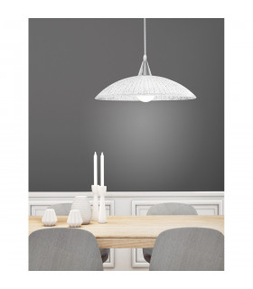 Shell Dome Pendant Ceiling Light Chrome Metal White Clear Structured Glass LED E27att-2