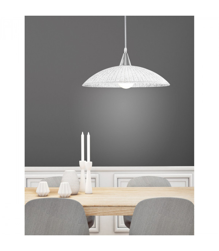 Shell Dome Pendant Ceiling Light Chrome Metal White Clear Structured Glass LED E27att-2