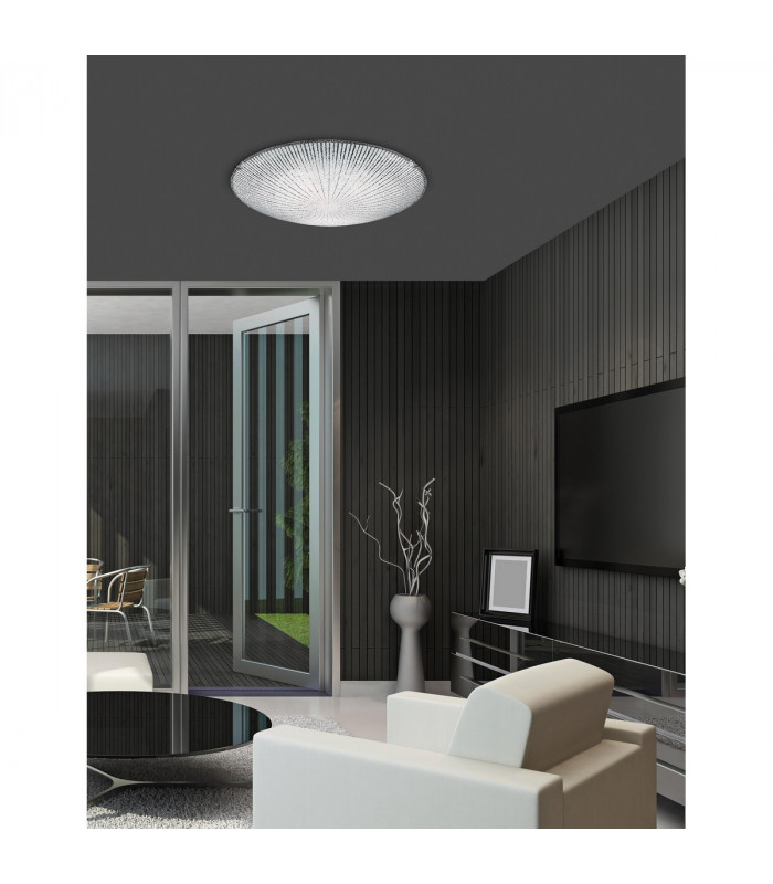 Shell 40cm Flush Ceiling Light White Clear Structured Glass LED E27-2