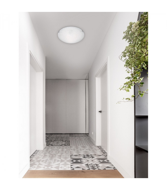 Shell 30cm Flush Ceiling Light White Clear Structured Glass LED E27-2