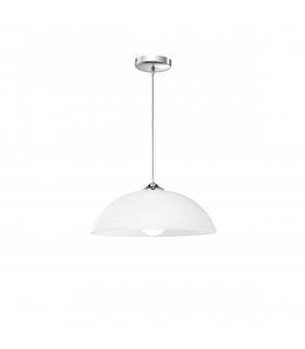 Vinca 30cm Dome Pendant Ceiling Light Chrome Metal White Wipe Technique Glass LED E27-1