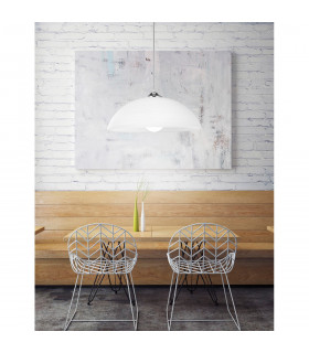 Vinca 30cm Dome Pendant Ceiling Light Chrome Metal White Wipe Technique Glass LED E27-2