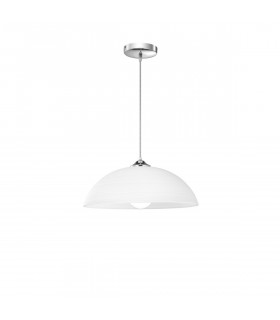Vinca 40cm Dome Pendant Ceiling Light Chrome Metal White Wipe Technique Glass LED E27-1