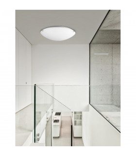Anco 40cm Flush Ceiling Light Satinated White Glass Chrome Metal LED E27-2
