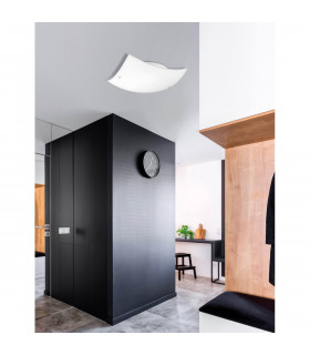 Quale 40cm Flush Ceiling Light Satinated White Glass Chrome Metal LED E27-2