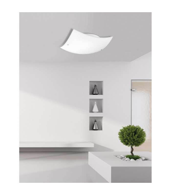 Quale 50cm Flush Ceiling Light Satinated White Glass Chrome Metal LED E27-2