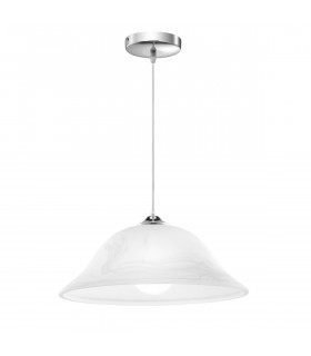 Vinca 40cm Dome Pendant Ceiling Light Chrome Metal Alabaster Glass LED E27-1