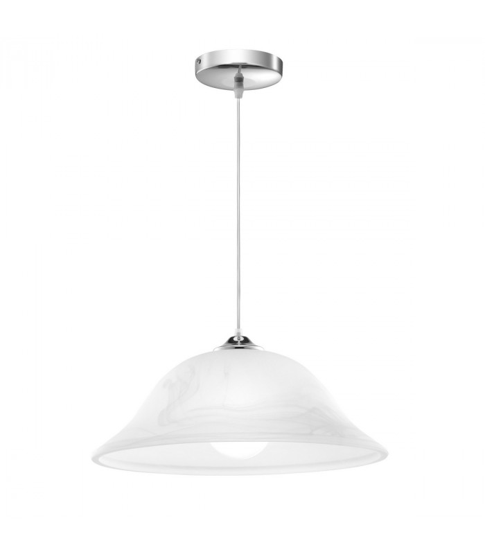 Vinca 40cm Dome Pendant Ceiling Light Chrome Metal Alabaster Glass LED E27-1