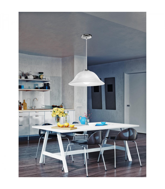 Vinca 40cm Dome Pendant Ceiling Light Chrome Metal Alabaster Glass LED E27-2