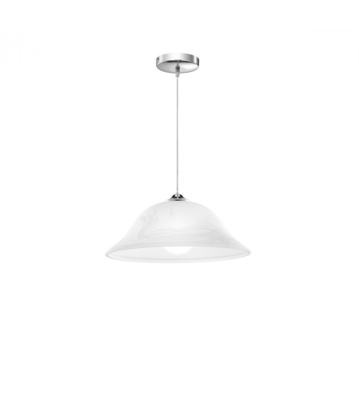 Vinca 30cm Dome Pendant Ceiling Light Chrome Metal Alabaster Glass LED E27-1