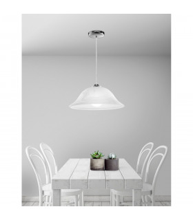 Vinca 30cm Dome Pendant Ceiling Light Chrome Metal Alabaster Glass LED E27-2