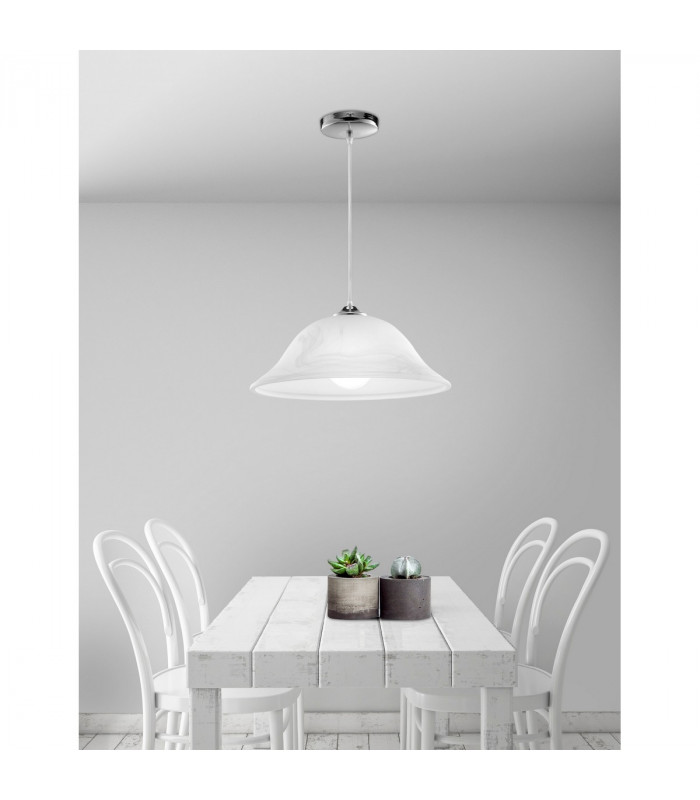 Vinca 30cm Dome Pendant Ceiling Light Chrome Metal Alabaster Glass LED E27-2