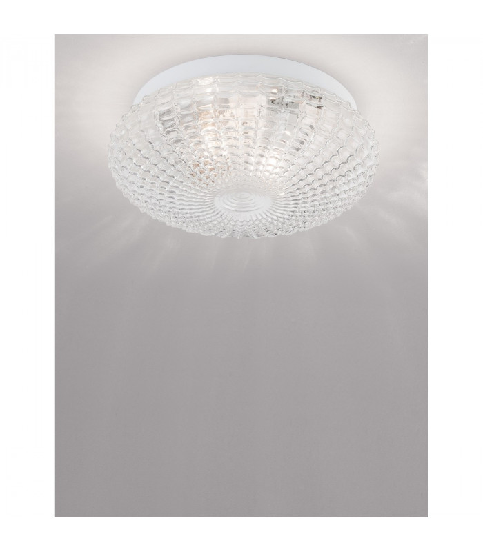 Clam 2 Light Bathroom Ceiling Light Clear Glass White Metal LED E27 IP44-2