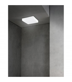 Cube 20cm Flush Ceiling Light White Opal Glass LED E27 IP44-2