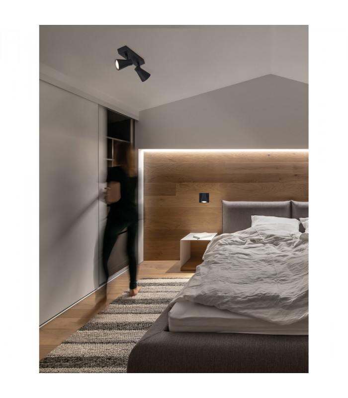 Gropius 2 Light Twin Ceiling Spotlight Sandy Black Metal LED GU10 2x10W-2