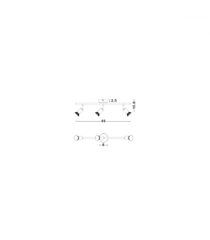 Base 3 Light Ceiling Spotlight Bar Matt White Metal GU10 3x50W-3