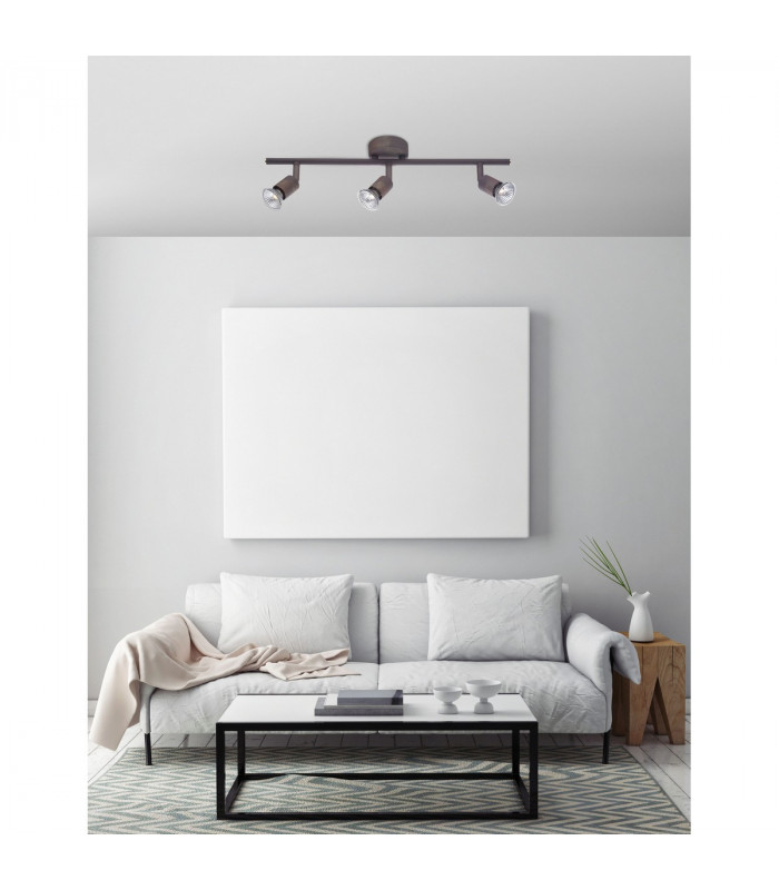 Base 3 Light Ceiling Spotlight Bar Rust Metal GU10 3x50W-2