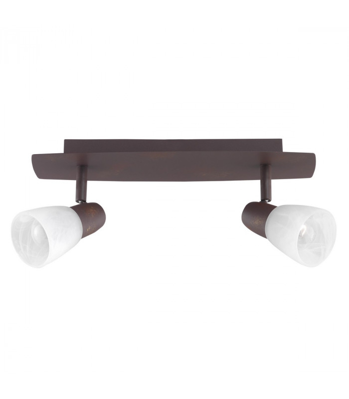 Reggio 2 Light Twin Ceiling Spotlight Rust Metal Alabaster Glass LED E14-1