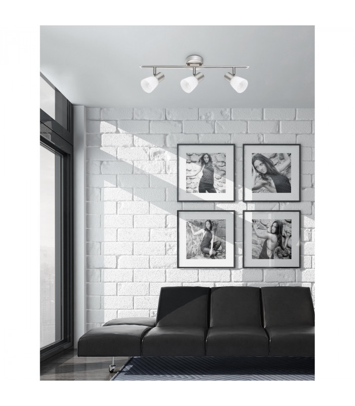 Publico 3 Light Ceiling Spotlight Bar Opal Glass Satin Nickel Metal LED E14-2