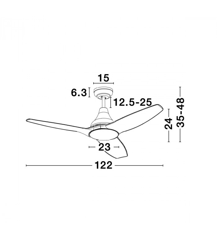 Samoa Ceiling Fan Steel Matt Black Glass 3 Wood Blades-7